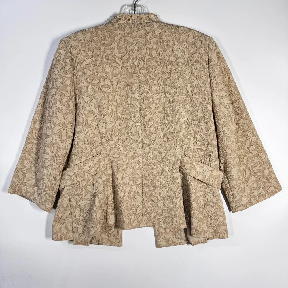 Emma James Skirt Suit Set Womens 12P Beige 3pc Floral Jacket Formal Bridal Party